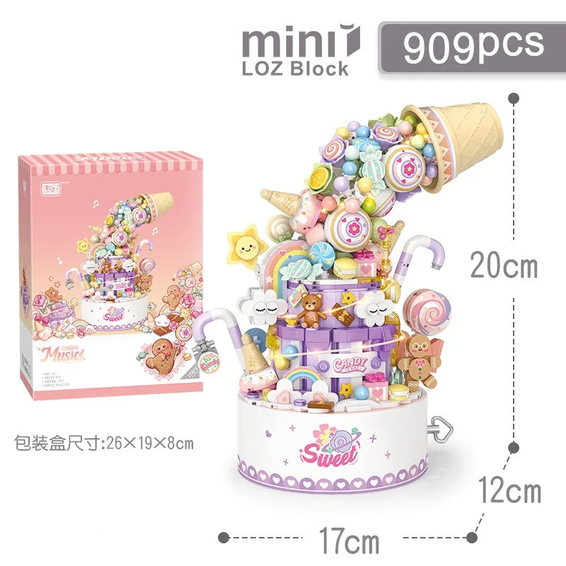 LOZ 1953 Candy Wonderland Sweetheart Fluid Music Box Building Blocks Set, 909 PCS