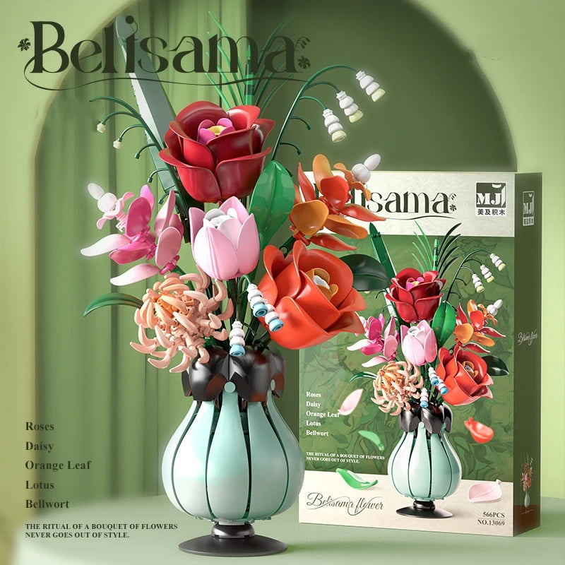 MJI 13069 Romantic Belisama Vase Daisy Assembled Flower Bricks Model Building Block Vase