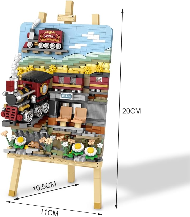 LOZ 1296 Mini Blocks Building Sets,3D Art Framed Train Station Building Kit