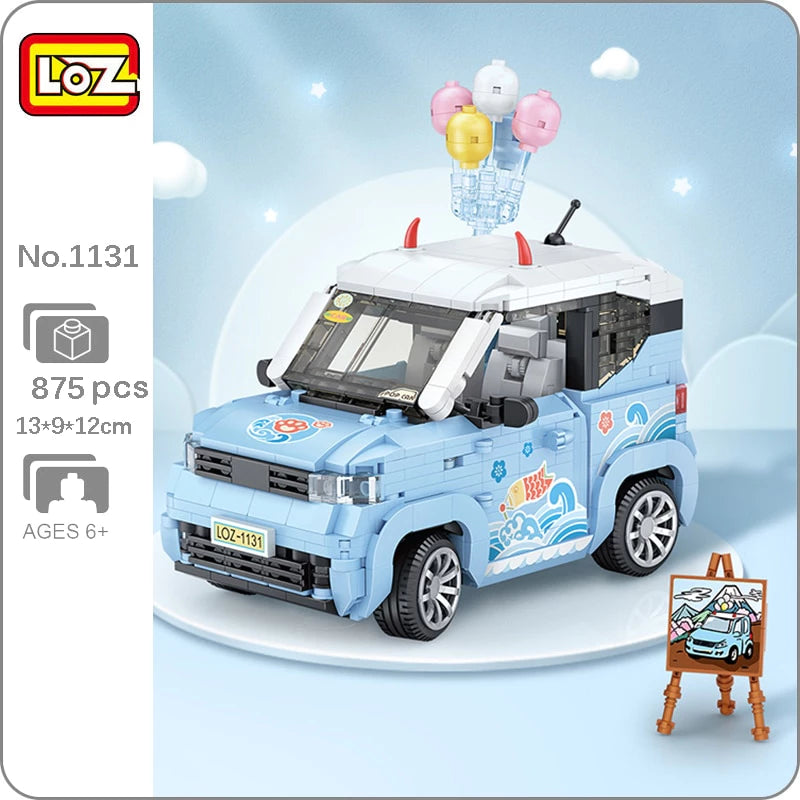 LOZ 1131 Blue Jeep with Balloon and Mount Fuji Painting Easel