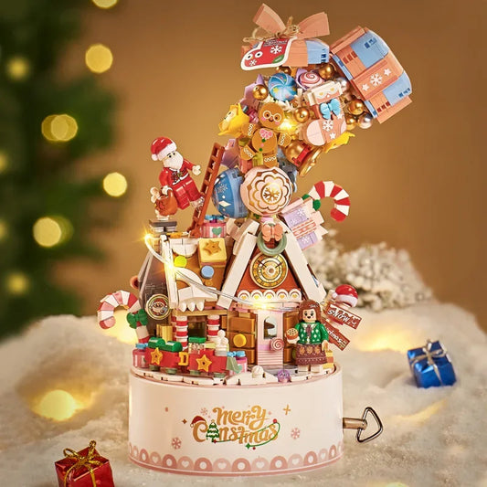 LOZ 1957 Christmas series Revolving music box Christmas Music Box with Santa Clause