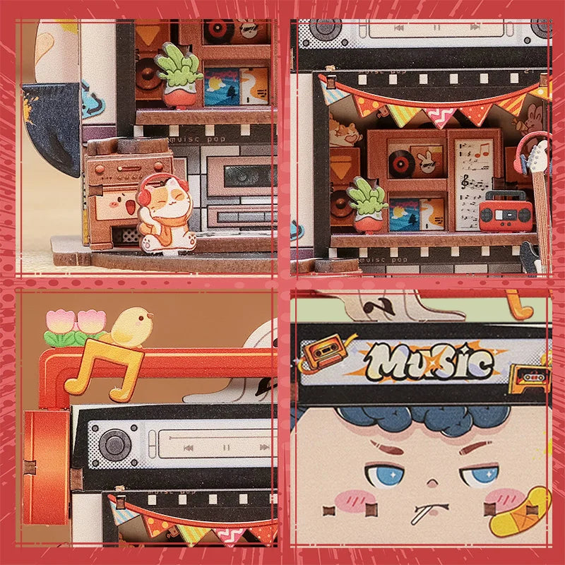 Cutebee CWGA108-111 - Tale Box corner series, Flower shop; Record Store; Toy store and News stand