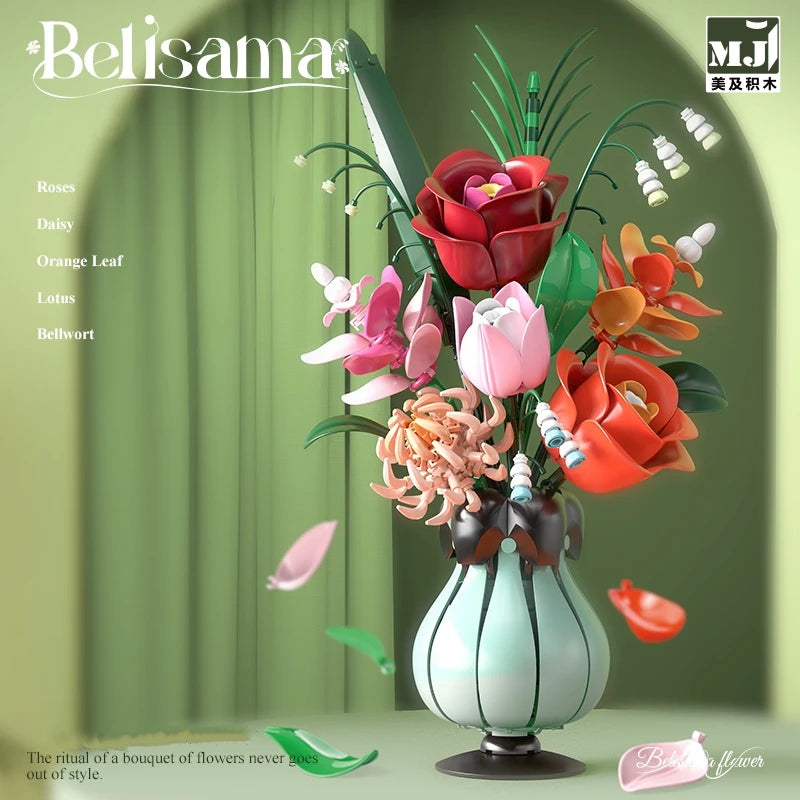 MJI 13069 Romantic Belisama Vase Daisy Assembled Flower Bricks Model Building Block Vase