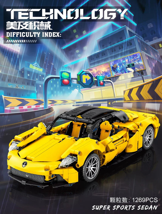 MJI 8612 MOC 1:14 Super Racing Speed Sport Car Yellow 1269pcs