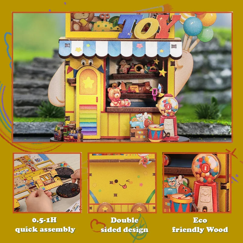 Cutebee CWGA108-111 - Tale Box corner series, Flower shop; Record Store; Toy store and News stand