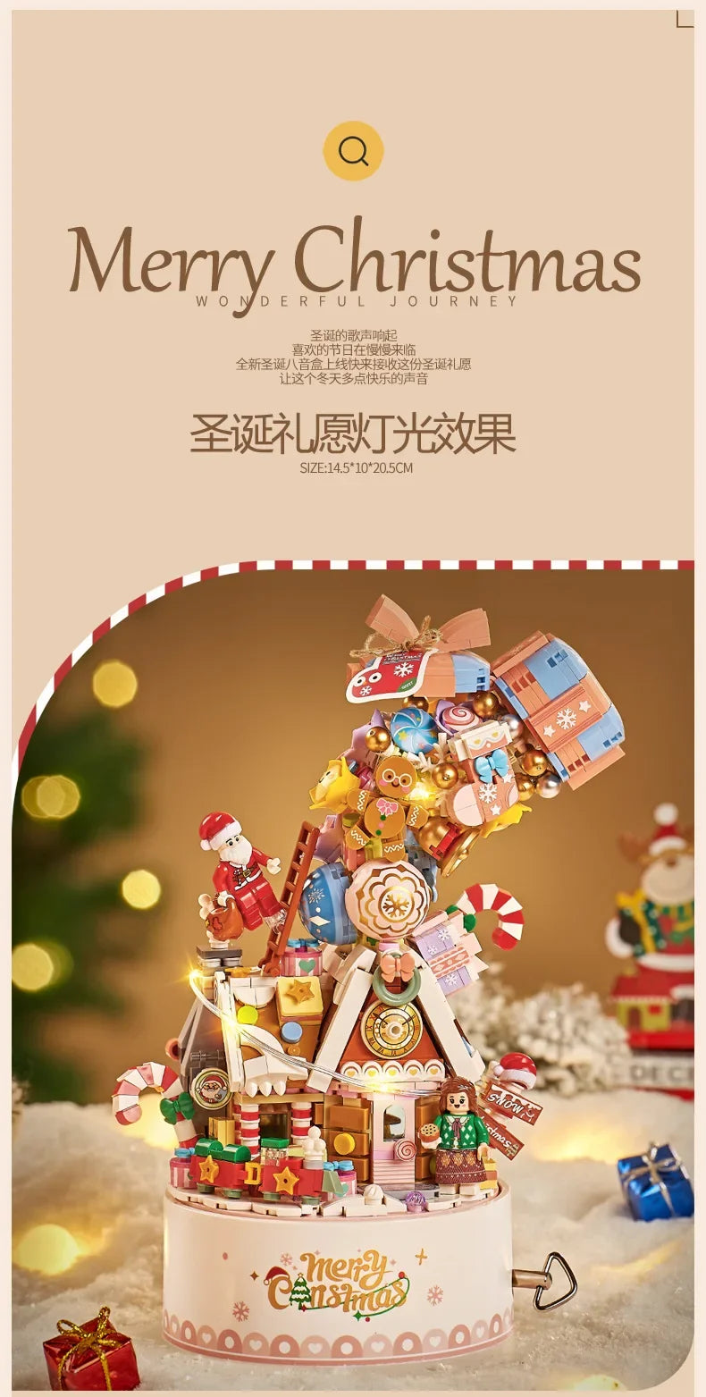 LOZ 1957 Christmas series Revolving music box Christmas Music Box with Santa Clause