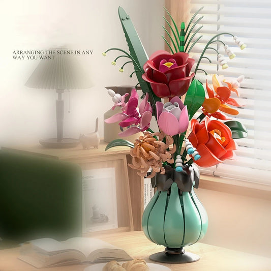 MJI 13069 Romantic Belisama Vase Daisy Assembled Flower Bricks Model Building Block Vase
