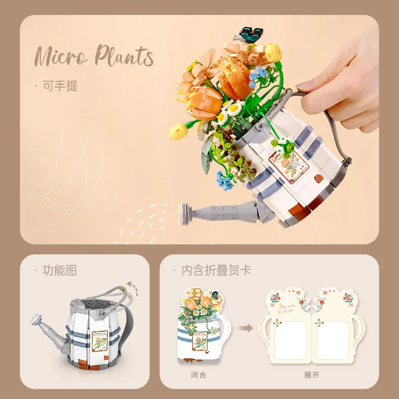 LOZ 1936 Micro Potting: Watering Can Pots And Flowers