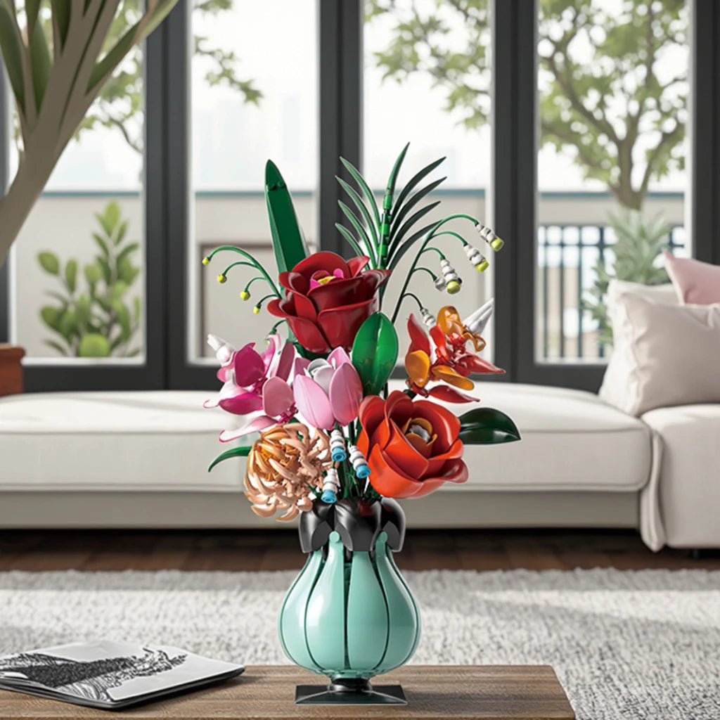 MJI 13069 Romantic Belisama Vase Daisy Assembled Flower Bricks Model Building Block Vase