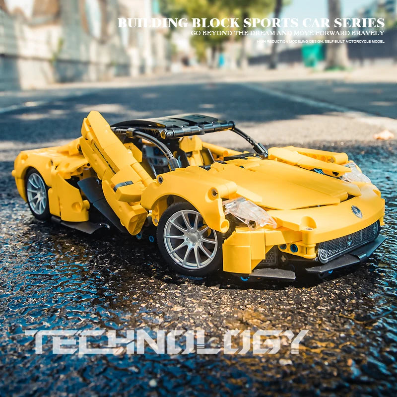 MJI 8612 MOC 1:14 Super Racing Speed Sport Car Yellow 1269pcs