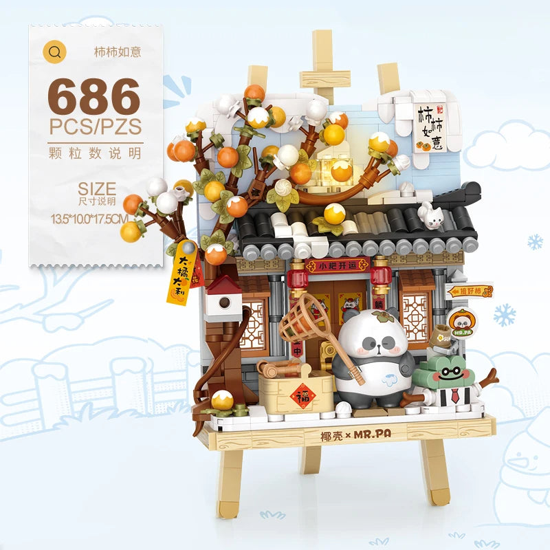 LOZ 7206 Coconut Shell x Mr. PA Persimmon Ruyi in Winter - 3D Painting Mini Building Blocks (Light-up Version)