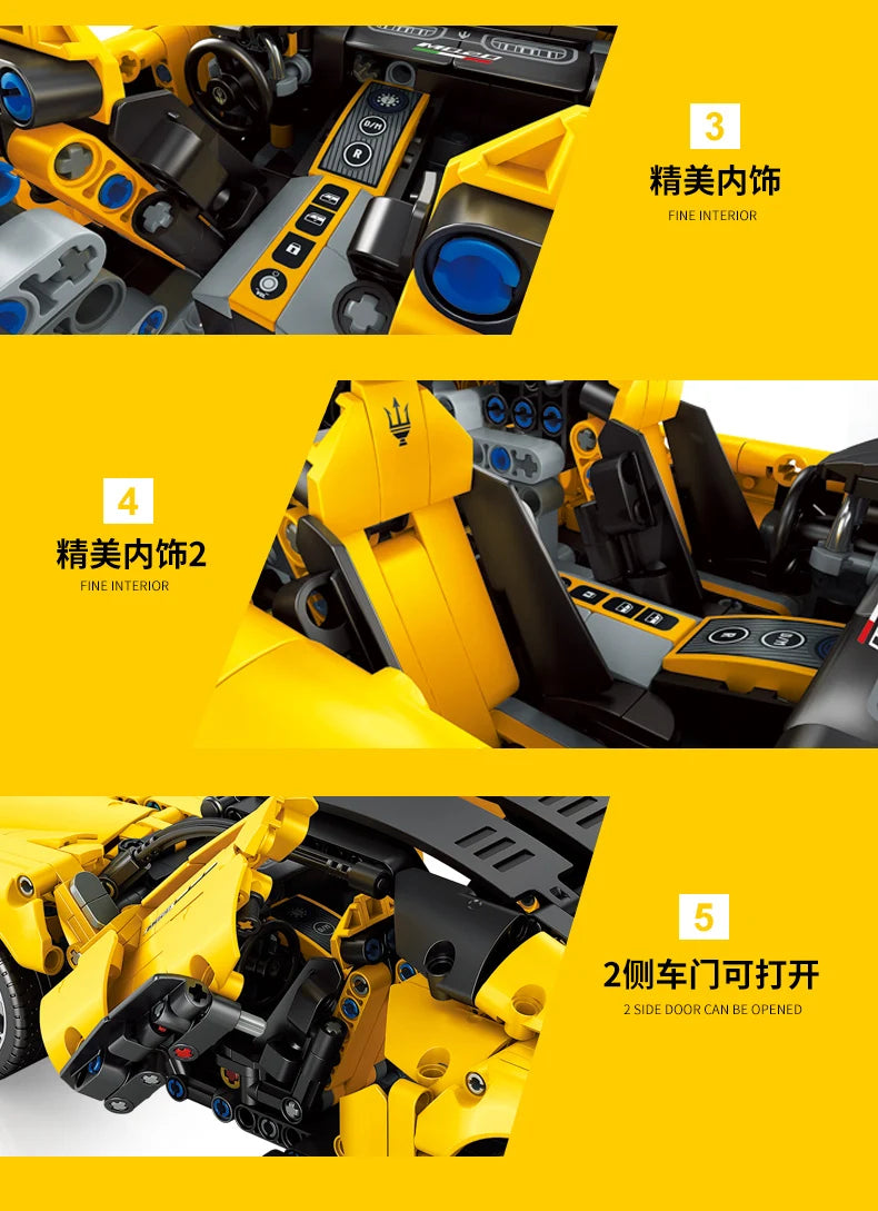 MJI 8612 MOC 1:14 Super Racing Speed Sport Car Yellow 1269pcs