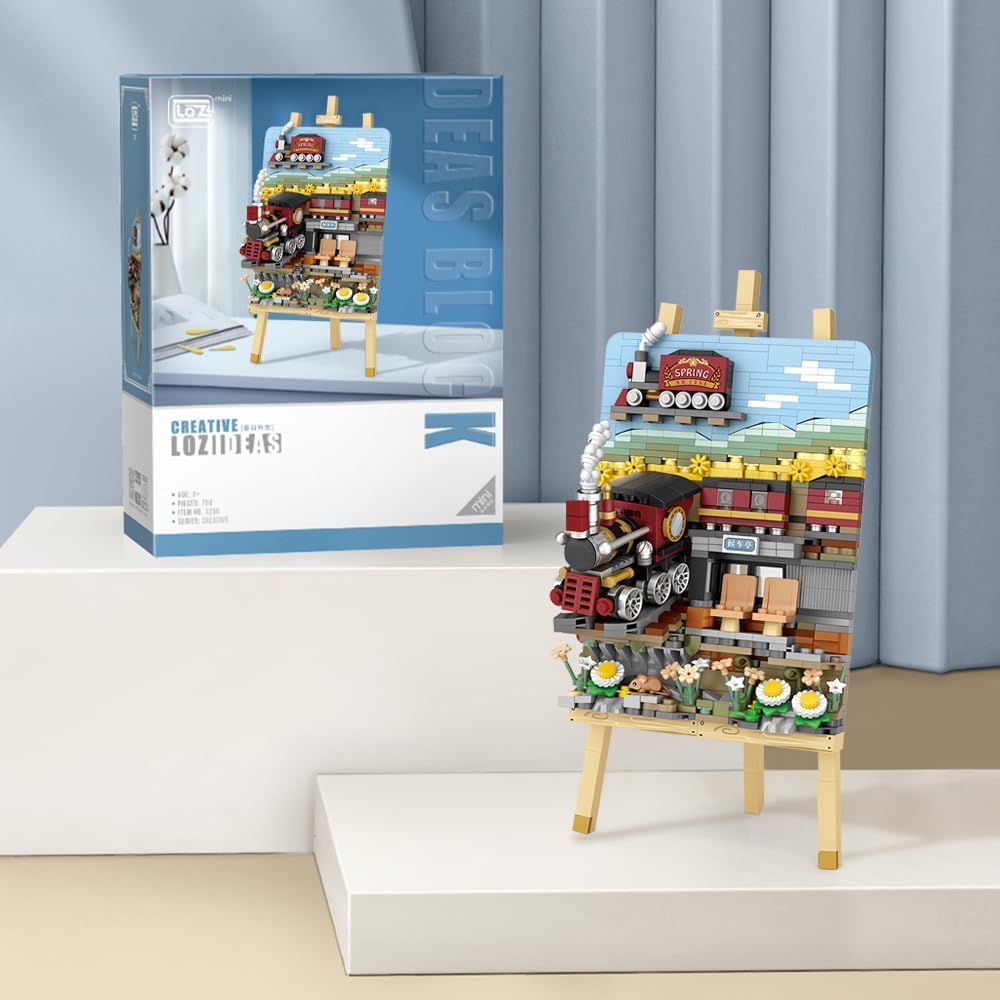 LOZ 1296 Mini Blocks Building Sets,3D Art Framed Train Station Building Kit