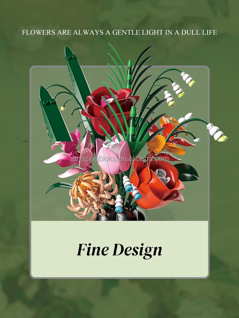 MJI 13069 Romantic Belisama Vase Daisy Assembled Flower Bricks Model Building Block Vase