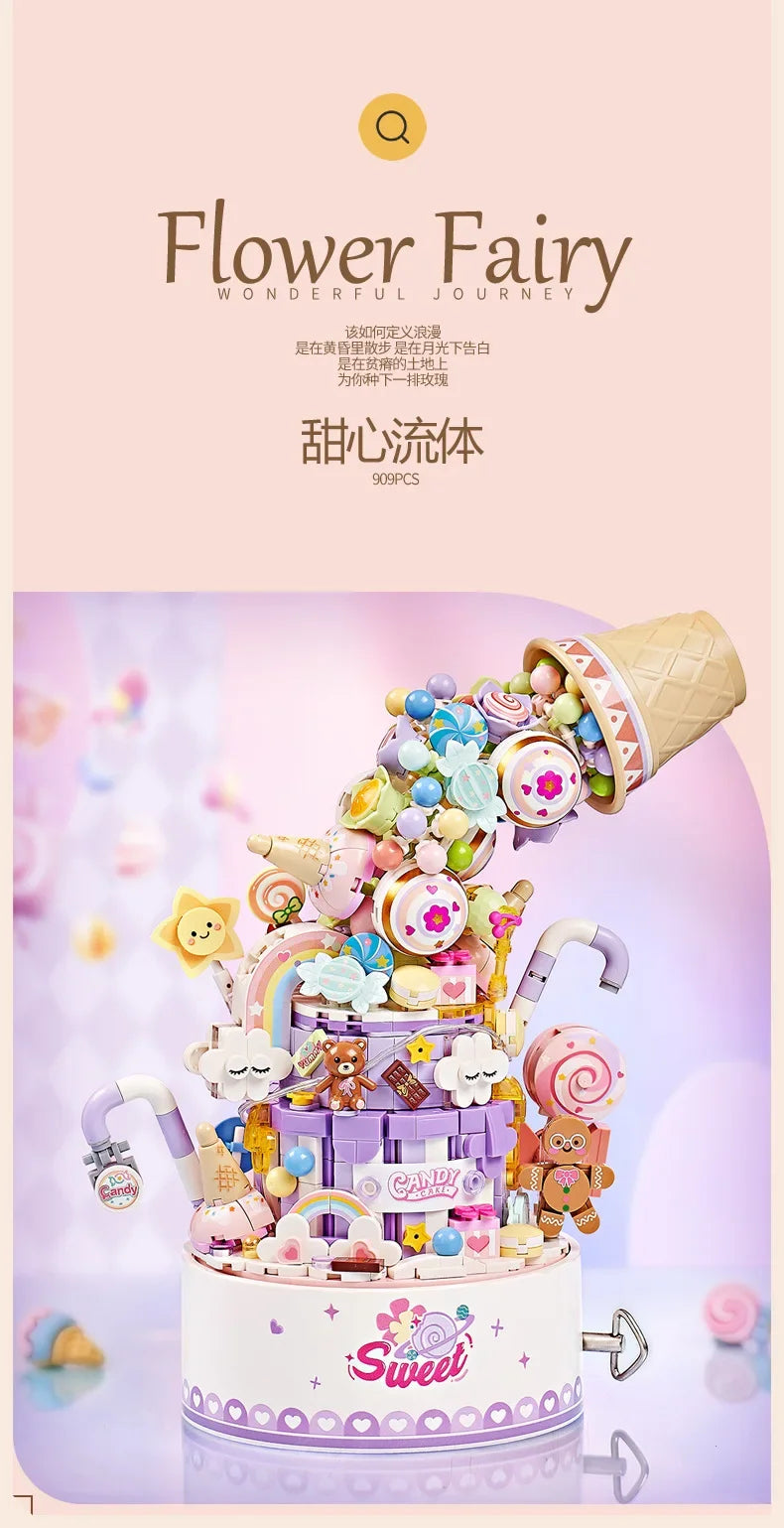 LOZ 1957 Christmas series Revolving music box Christmas Music Box with Santa Clause