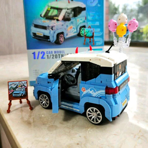 LOZ 1131 Blue Jeep with Balloon and Mount Fuji Painting Easel