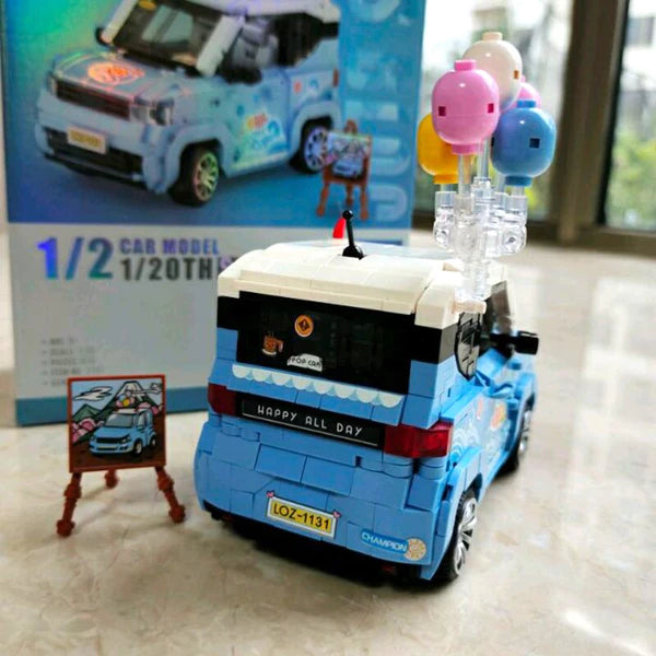 LOZ 1131 Blue Jeep with Balloon and Mount Fuji Painting Easel