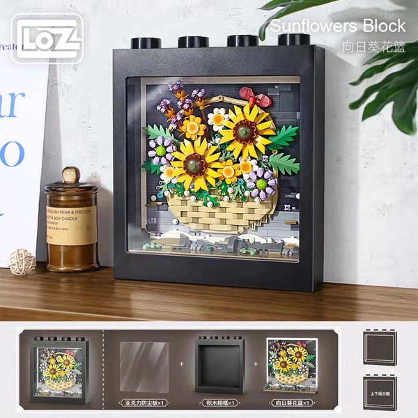 LOZ 1905 Sunflower Basket Immortal Pixel Painting picture frame