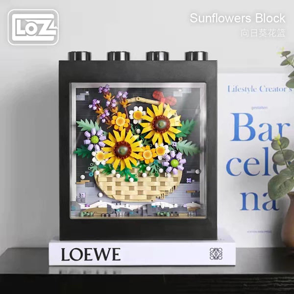 LOZ 1905 Sunflower Basket Immortal Pixel Painting picture frame