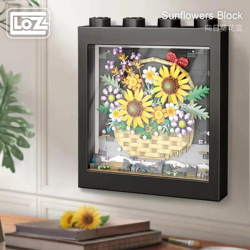 LOZ 1905 Sunflower Basket Immortal Pixel Painting picture frame