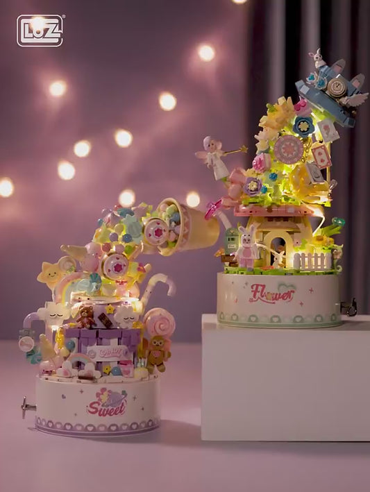 LOZ 1953 Candy Wonderland Sweetheart Fluid Music Box Building Blocks Set, 909 PCS